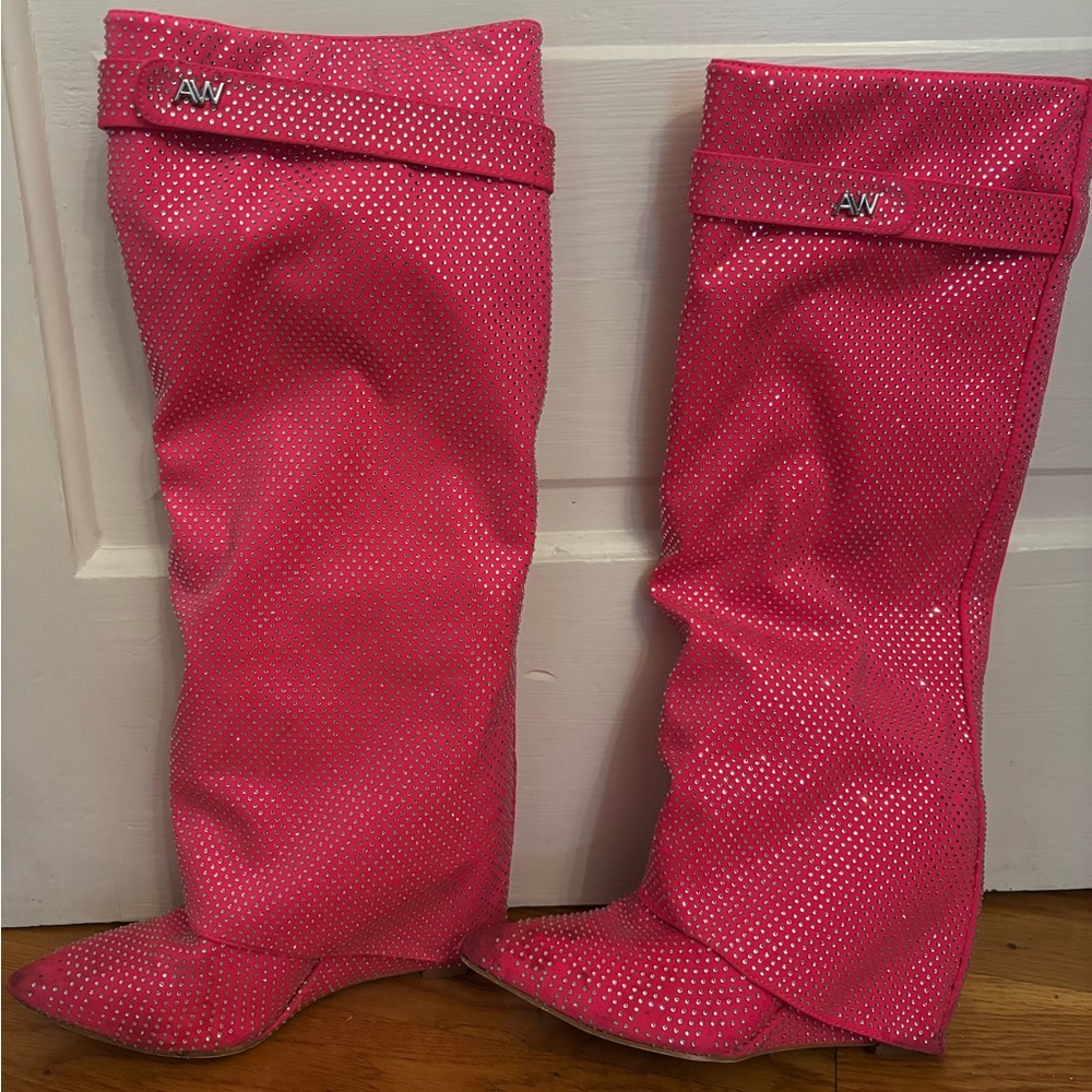 Pink Rhinestone Heeled Boots